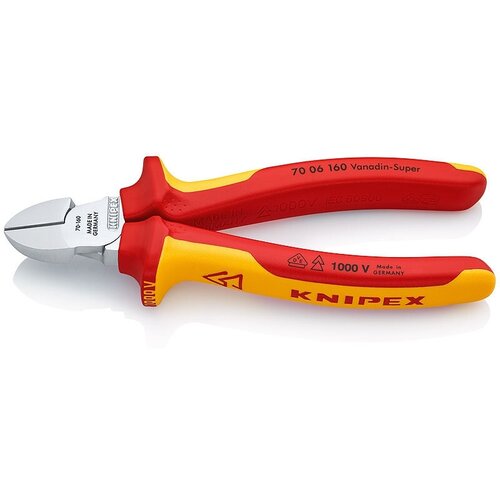 Бокорезы KNIPEX VDE, 160 мм, хром, 2-комп диэлектрические ручки