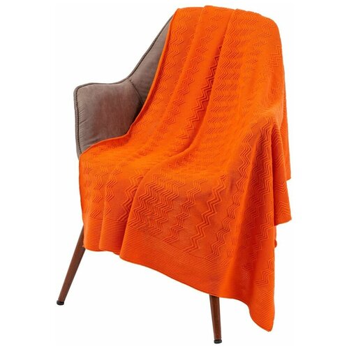 Плед покрывало для дивана на кровать вязаный Marea оранжевый (апельсин)