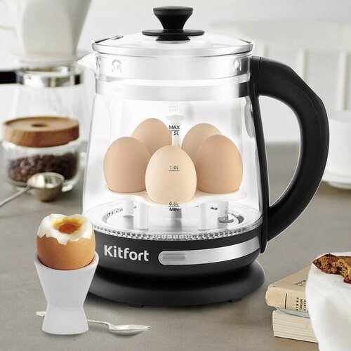 Чайник электрический Kitfort KT-656 стекло 15 л 2200 Вт регулировка t чёрно-серебр 454000₽