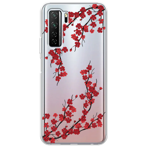 Силиконовый чехол на Honor 30s/Huawei P40 Lite 5G/Nova 7 SE / Хонор 30s/Хуавей P40 Lite 5G/Nova 7 SE Красная сакура, прозрачный силиконовый чехол любопытный кот на honor 30s global хонор 30s глобал