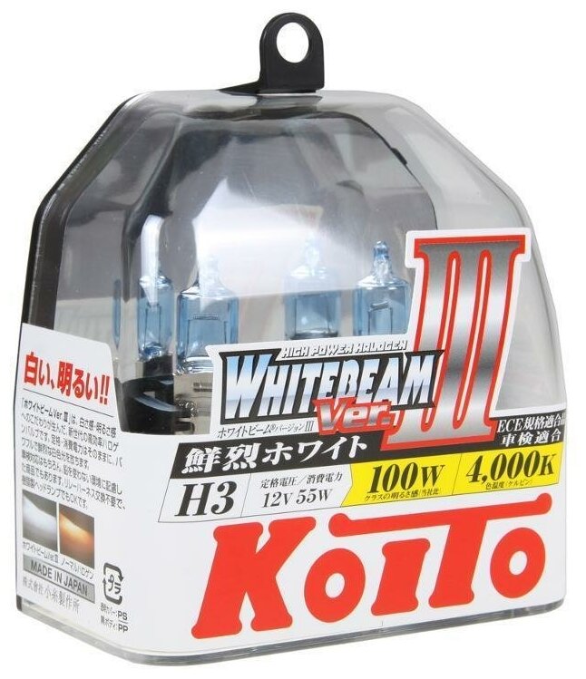 Лампа автомобильная галогенная KOITO Whitebeam III P0752W H3 4000K 12V 55W (100W) P43t-38