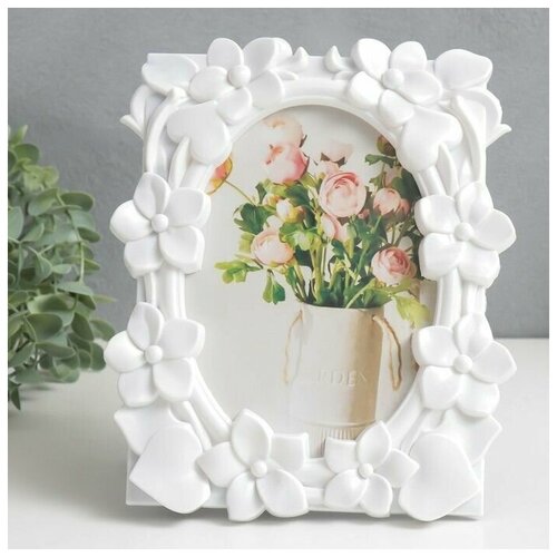 Фоторамка пластик 10х15 см Незабудки белая 17х22 см 750₽