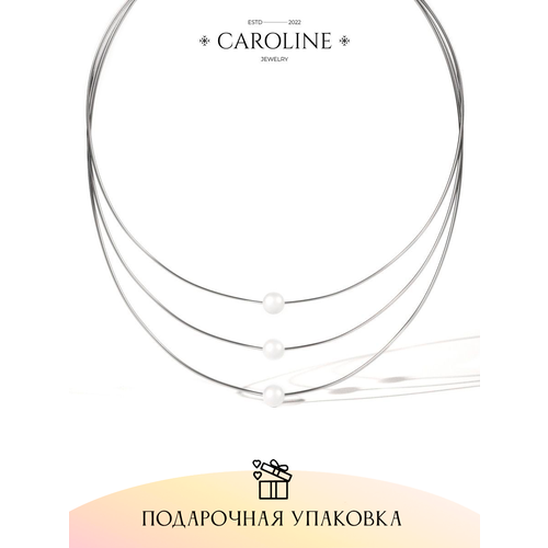 Колье Caroline Jewelry, жемчуг имитация, длина 47 см, серебряный колье tasyas жемчуг имитация длина 47 см желтый