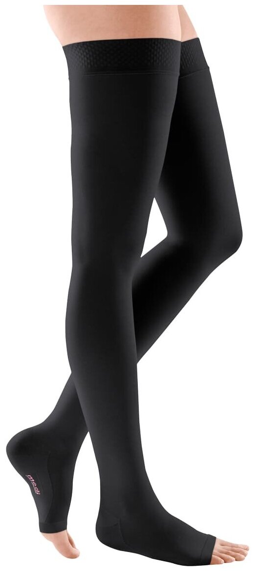 Чулки mediven comfort с открытым носком на широкое бедро, CO269W 2 класс Medi, размер 7, Черный, Стандартная