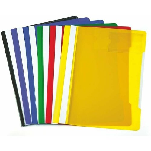 Скоросшиватель Бюрократ с прозрачным верхним листом и карманом для визитки, А4, желтый (5 шт. в упаковке)