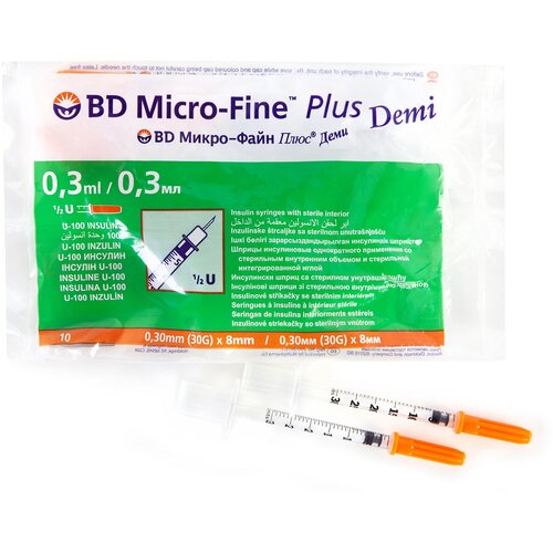Шприц инсулиновый BD Micro-Fine Plus Demi 0,3 мл U-100 30G 10 шт
