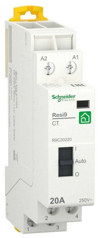RESI9 Модульный контактор 1P+N 20А 2НО 230/250В АС 50Гц , SCHNEIDER ELECTRIC R9C20220 (1 шт.)