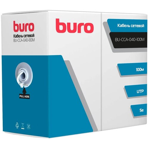 Кабель сетевой Buro UTP 4 пары cat5E solid 0.40мм CCA 100м серый кабель сетевой buro utp 4 пары cat5e solid 0 40мм cca 305м серый