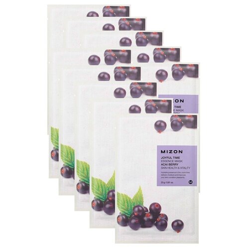 Mizon Joyful Time Essence Mask Acai Berry тканевая маска с экстрактом ягод асаи, 23 г, 10 уп. бодрящая маска для лица с ягодами асаи 20 мл