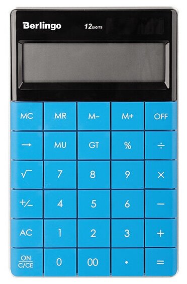 Калькулятор настольный Berlingo «PowerTX», 12 разр., двойное питание, 165×105×13мм, синий