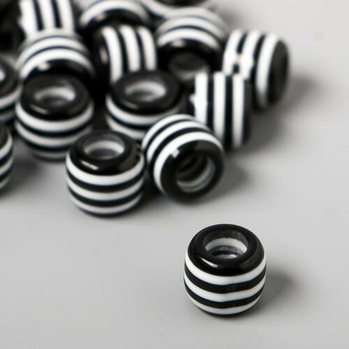 фото Бусины для творчества пластик "чёрно-белый цилиндр" набор 20 шт 1х1,2х1,2 см арт узор