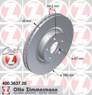 Диск торм MER S211/W211/C219/X204 [204.981/211.028/219.354] 02- ПЕР вент 330x32, 400363720 ZIMMERMANN 400.3637.20