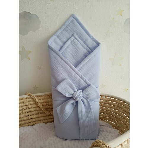 Конверт - одеяло муслиновый на выписку голубой конверт на выписку цвет серый голубой