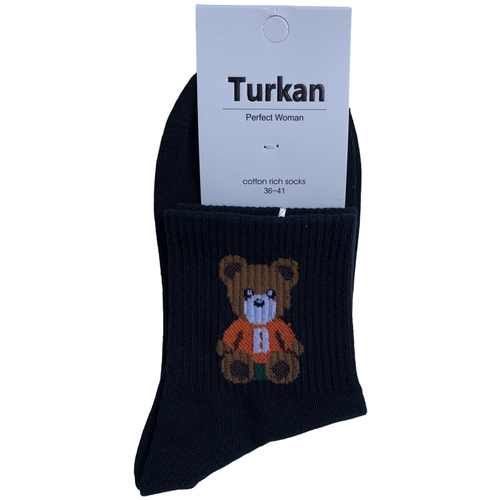 Женские носки Turkan средние, фантазийные, на Новый год, быстросохнущие, размер 36-41, черный