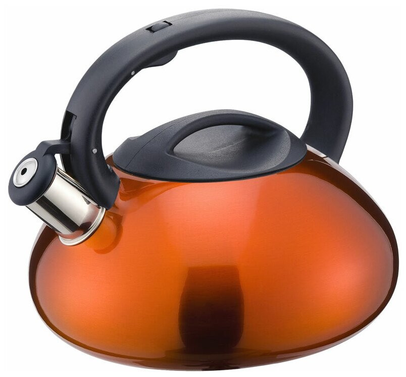 Чайник из нержавеющей стали 3л оранжевый со свистком цельнометаллический MAL-104-O
