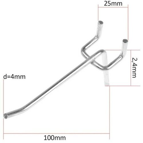 Крючок одинарный для металлической перфорированной панели, L=10, d=4, шаг 25, 10 штук крючок одинарный для металлической перфорированной панели l 250мм d 4мм шаг 25мм