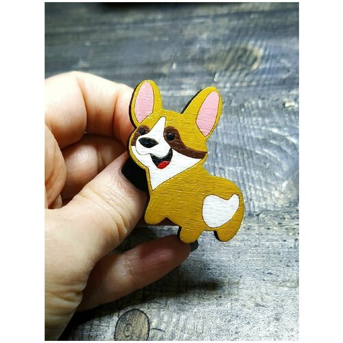 фото Корги, значок деревянный, брошь на одежду, значок на рюкзак нет бренда