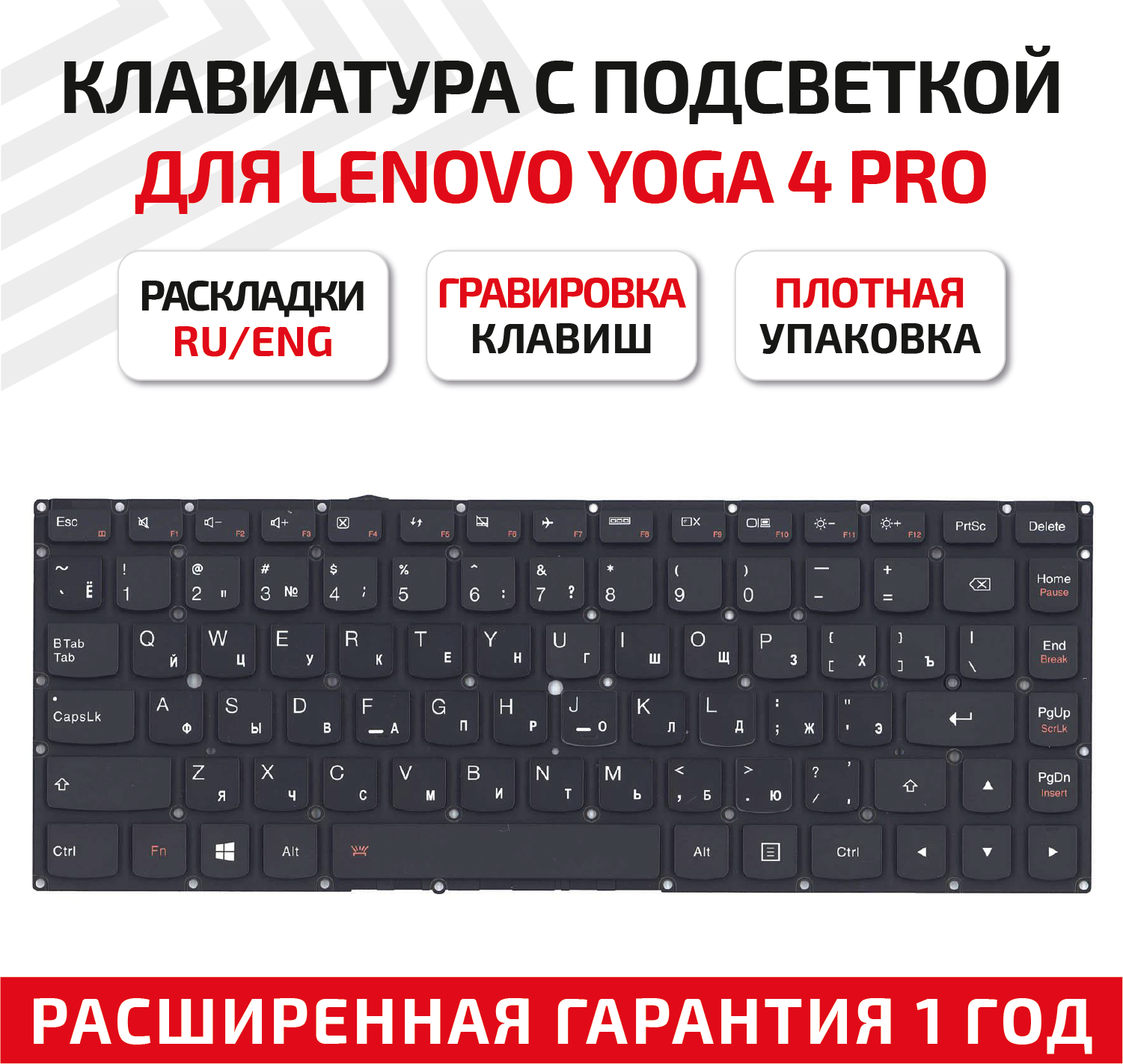 Клавиатура (keyboard) SN20H56001 для ноутбука Lenovo Yoga 900, 900-13ISK, 900-13ISK2, 900S-13ISK2, черная с подсветкой