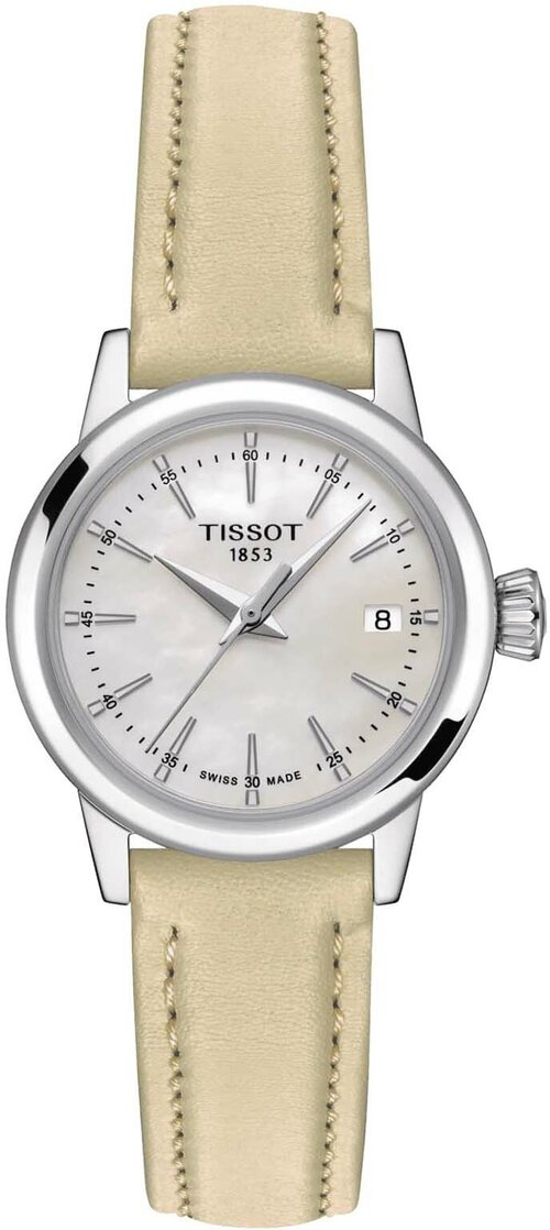 Наручные часы TISSOT T-Classic Швейцарские женские часы Tissot Classic Dream Lady T129.210.16.111.00 с гарантией, бежевый, серебряный