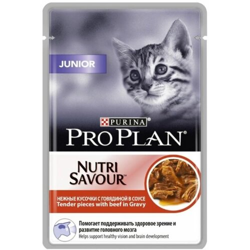 Консервированный корм для котят Pro Plan Cat JUNIOR CAT, нежные кусочи говядины в соусе, для котят от 3 недель до 1 года, 85 гр, 6 штук