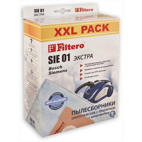 пылесборник filtero sie 01 xxl pack экстра синтетические 8 шт фильтр для пылесосов bosch siemens Пылесборник Filtero SIE 01 XXL PACK, экстра синтетические (8 шт.) + фильтр, для пылесосов Bosch, Siemens
