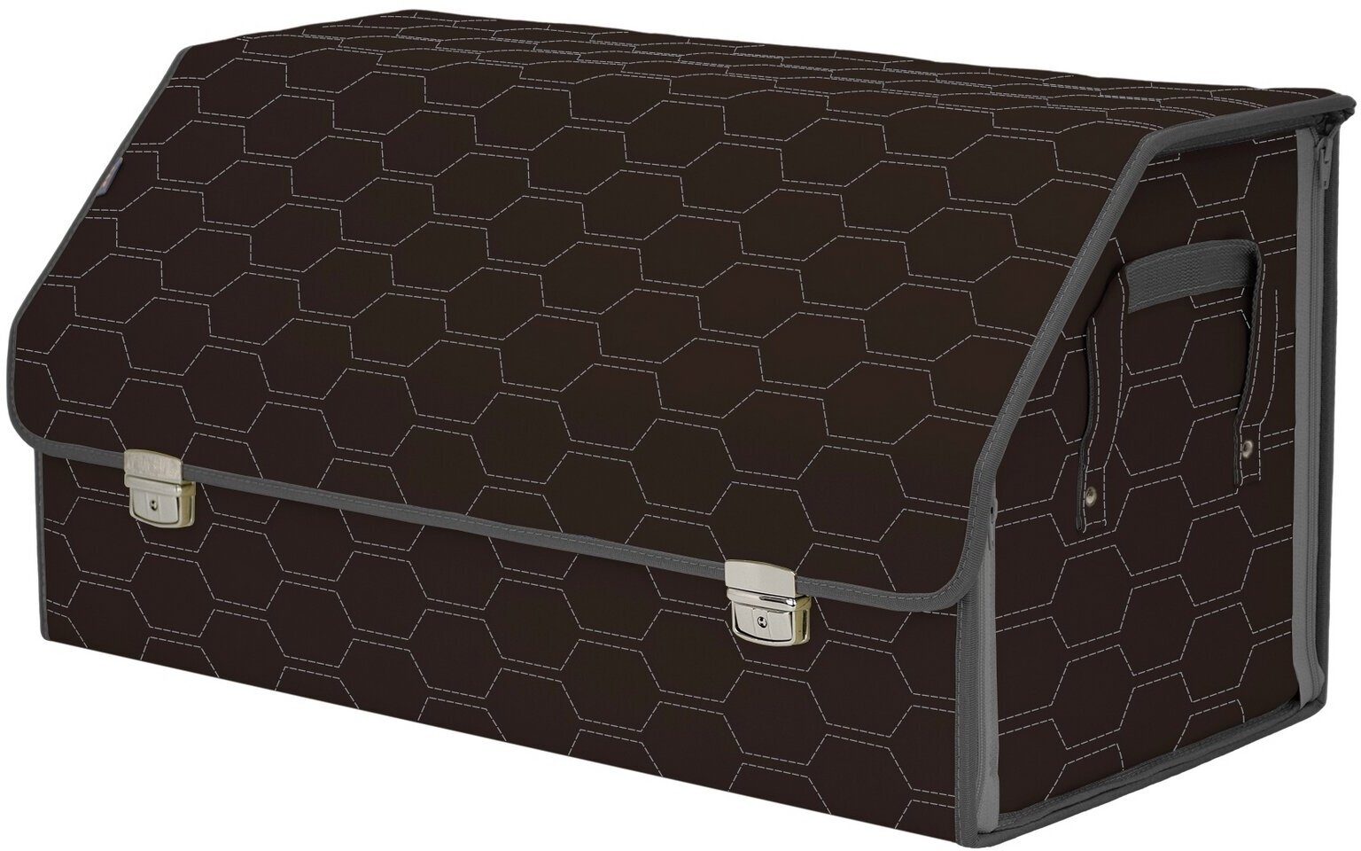 Органайзер-саквояж в багажник "Союз Премиум" (размер XL Plus). Цвет: коричневый с серой прострочкой Соты.