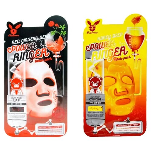 фото Elizavecca набор лифтинг-масок: honey deep power ringer mask pack + red ginseng deep power ringer mask pack, 23 мл, 2 шт.