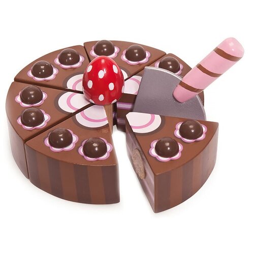 Еда игрушечная Le Toy Van TV277 Шоколадный торт набор из 6 кусочков торта, клубнички и ножа виде лопаточки