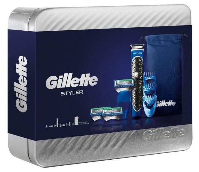 Подарочный набор GILLETTE Styler в металлической коробке - фотография № 2