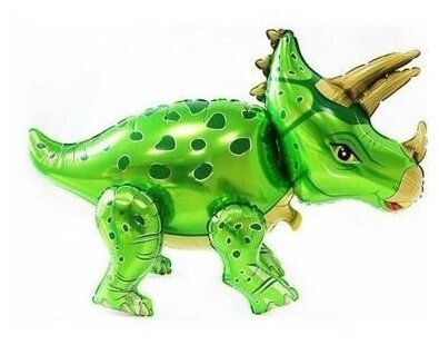 Фольгированный стоячий шар с воздухом фигура динозавр зеленый Трицератопс