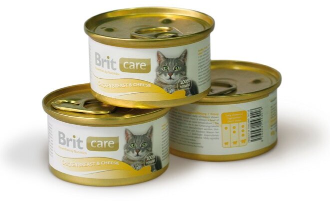 Консервы Brit Care Breast & Cheese для взрослых кошек с куриной грудкой и сыром, упаковка 12*80г