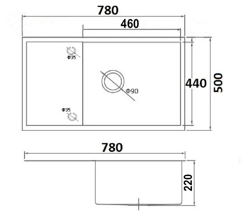 Комплект кухонная мойка из нержавеющей стали WISENT WS37850B-X с PVD покрытием (78х50 см) с дозатором - фотография № 4