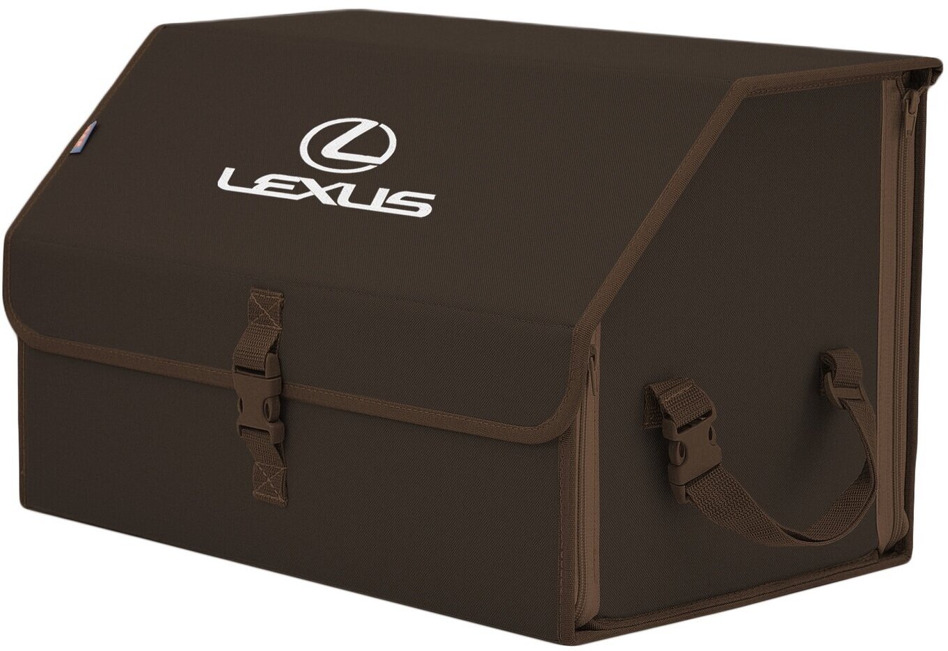 Органайзер-саквояж в багажник "Союз" (размер L). Цвет: коричневый с вышивкой Lexus (Лексус).