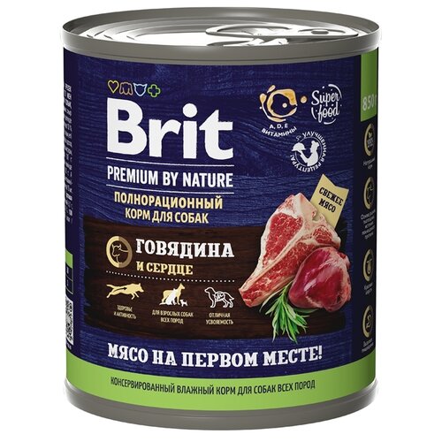 Влажный корм для собак Brit Premium by Nature Говядина и сердце 1 уп. х 1 шт. х 850 г