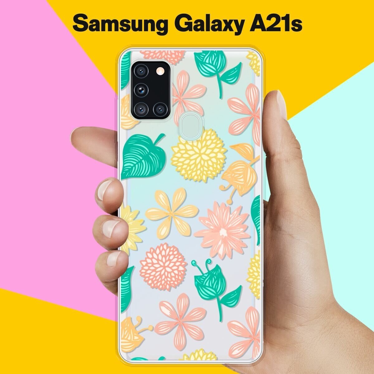 Силиконовый чехол на Samsung Galaxy A21s Узор из цветов / для Самсунг Галакси А21с
