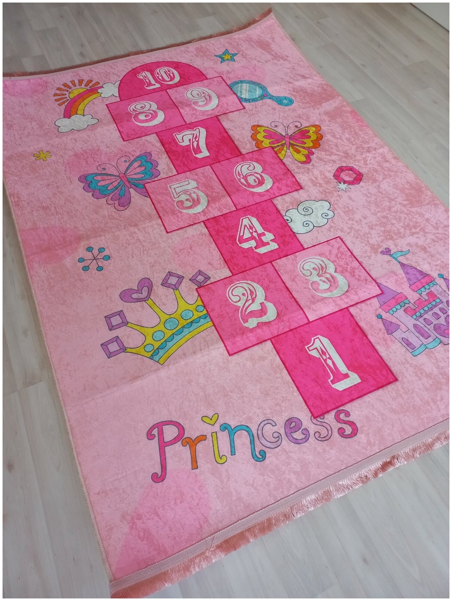 Коврик для детской комнаты, 120*180 см, Турция, розовые классики с замком - фотография № 4