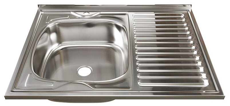 MIXLINE Мойка кухонная MIXLINE 527970, накладная, толщина 0.4 мм, 80х60х16 см, левая, выпуск 1 1/2"