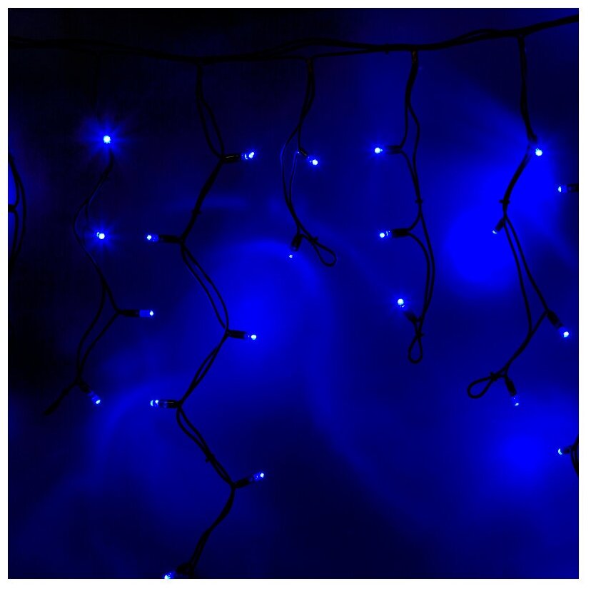 Гирлянда Айсикл (бахрома) светодиодный, 5,6 х 0,9 м, черный провод "каучук", 230 В, диоды синие, 240 LED NEON-NIGHT Артикул 255-243