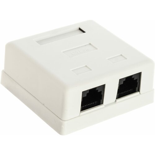 Настенная розетка, 2 порта RJ-45 категории 5е, UTP, белая