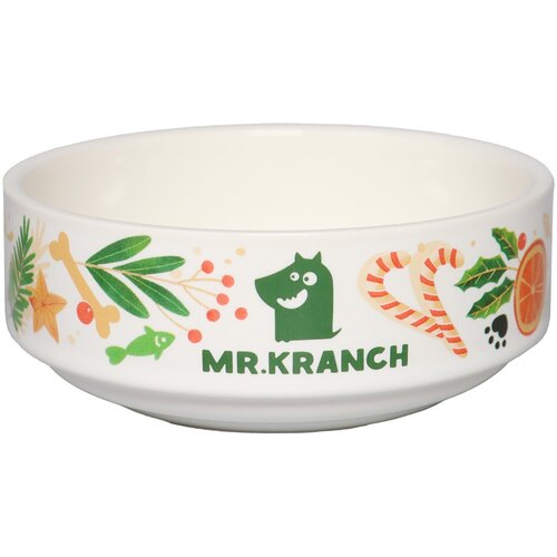 Mr.Kranch миска для собак и кошек из фарфора Новогодняя, 350 мл, белая mr kranch миска для собак и кошек из фарфора тропики 350 мл розовая