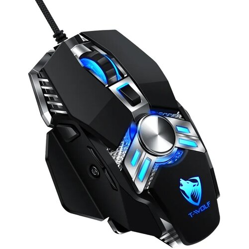 Игровая мышь для компьютера Компьютерная мышь с подсветкой Gaming mouse T-WOLF V10 Игровая мышь проводная черная 95000₽