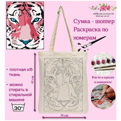 фото Раскраска по номерам на сумке шоппере арт набор для рисования "тигр" inbloom.расцветай! create your...art