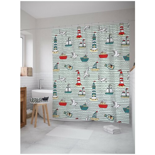 фото Штора для ванной joyarty маяки и корабли 180х200 (sc-16350)