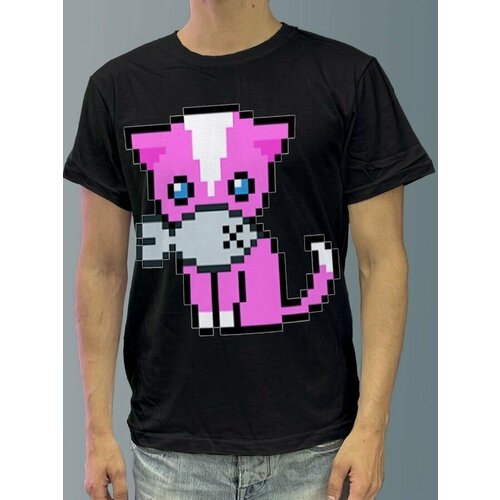 фото Футболка мужская черная из хлопка с dtf рисунком пиксель арт - 3714 будь на стиле