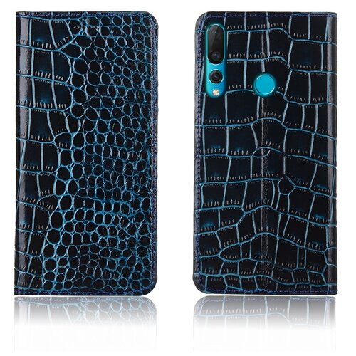 фото Чехол-книжка mypads premium для huawei p30 lite/ huawei nova 4e из качественной импортной натуральной кожи теленка с фактурной прошивкой рельефа кожи крокодила экзотический синий