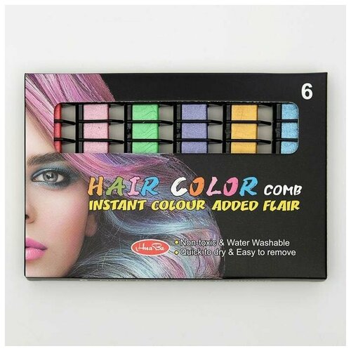 Мелки для волос с насадкой, набор, 6 цветов мелки для волос разноцветные 6 цветов в комплекте