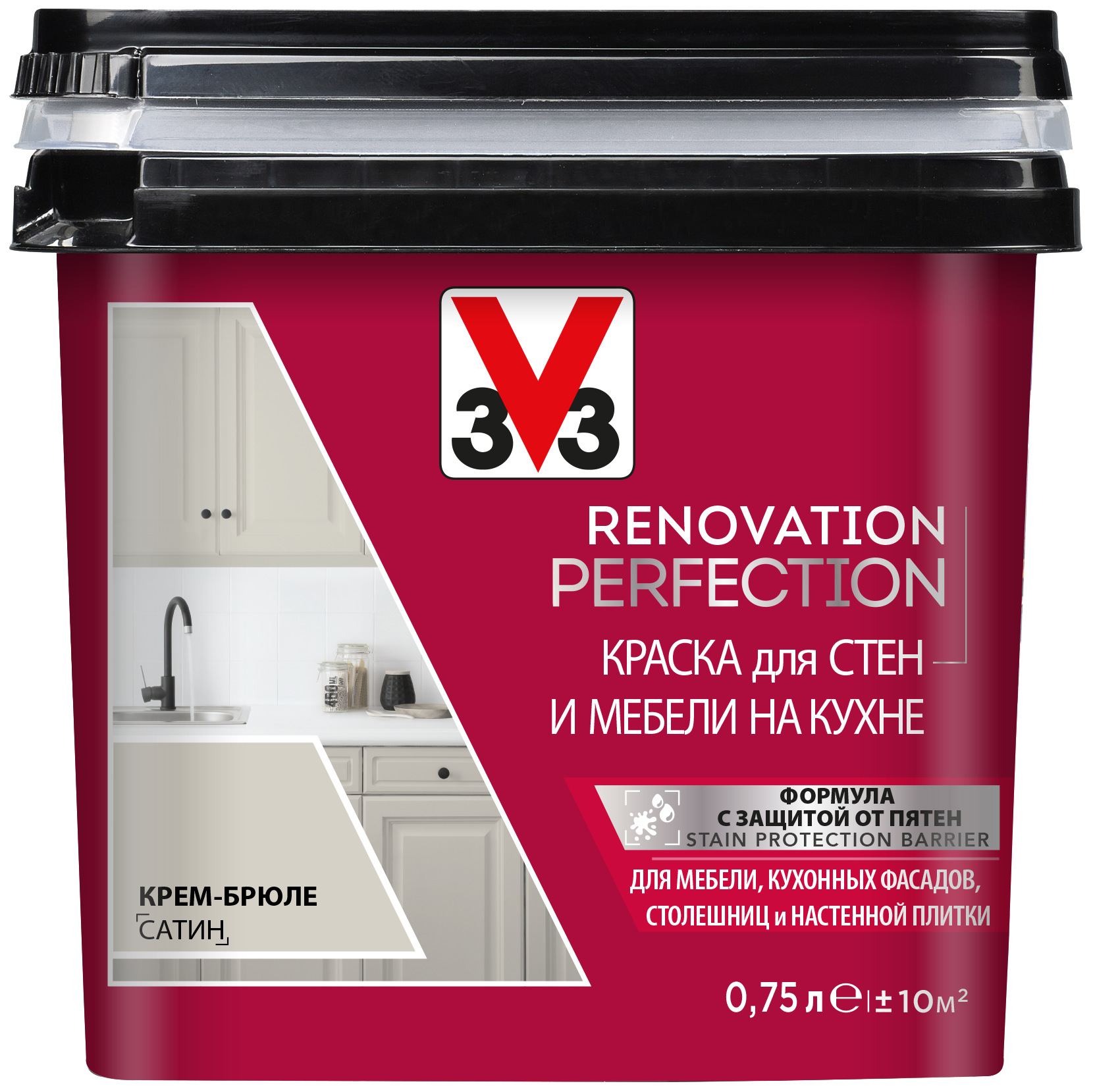 Краска акриловая V33 Renovation Perfection для стен и мебели на кухне влагостойкая моющаяся полуматовая