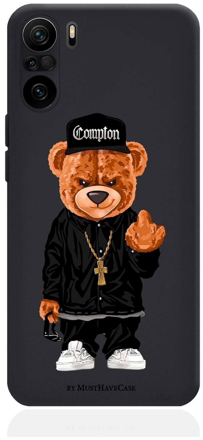 Черный силиконовый чехол для Poco F3 Мишка Compton