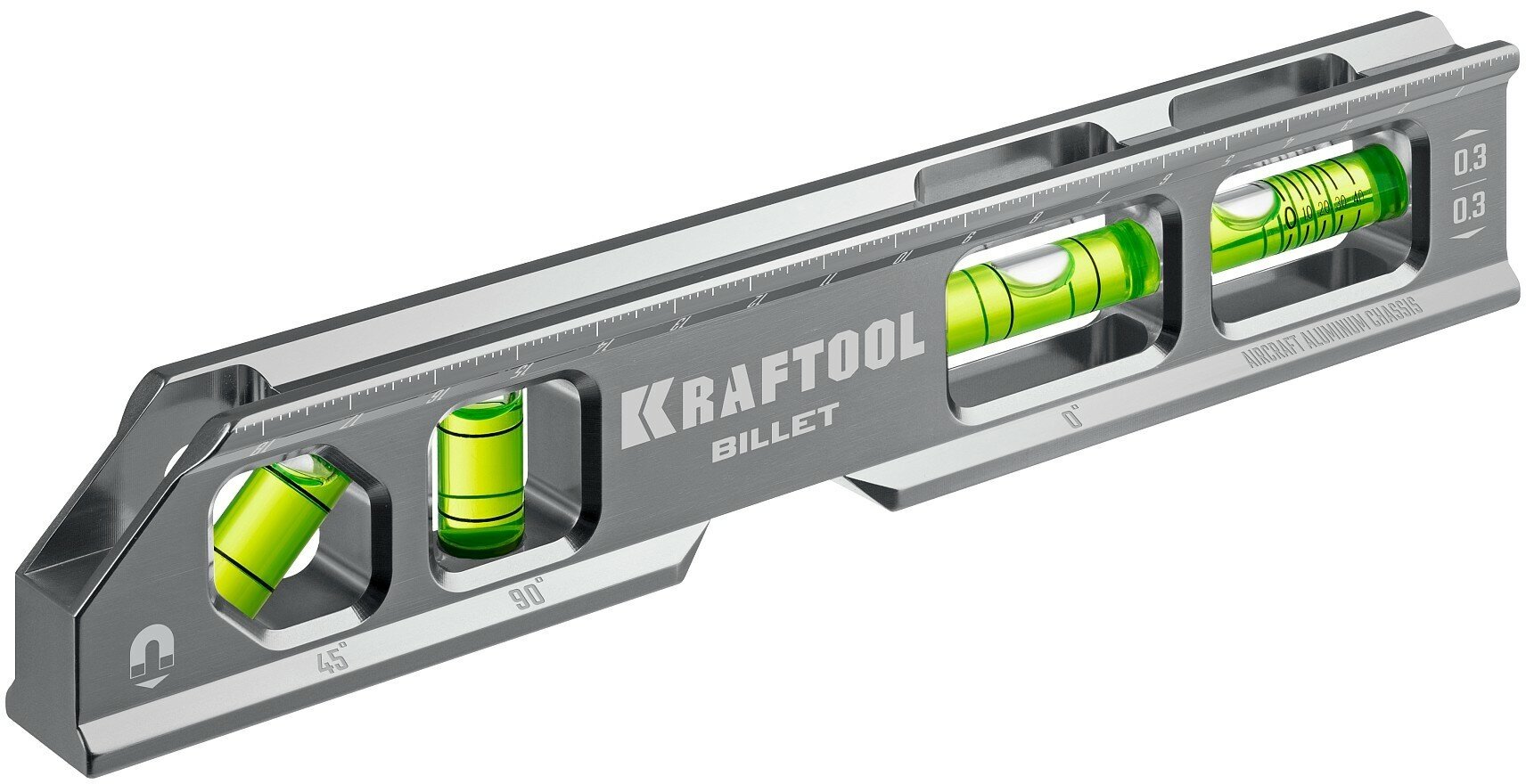 KRAFTOOL BILLET, 8 в 1, 20 см, точность 0.3 мм/м, 4 глазка, брусковый магнитный уровень (34790)