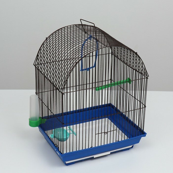 Клетка для птиц большая, полукруглая, с наполнением, 35 х 28 х 45 см, синий 9425804 - фотография № 3